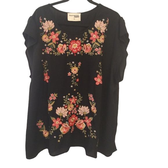 Savanna Jane Tops - Savanna Jane Black Floral Embroidered Blouse. Size 3X